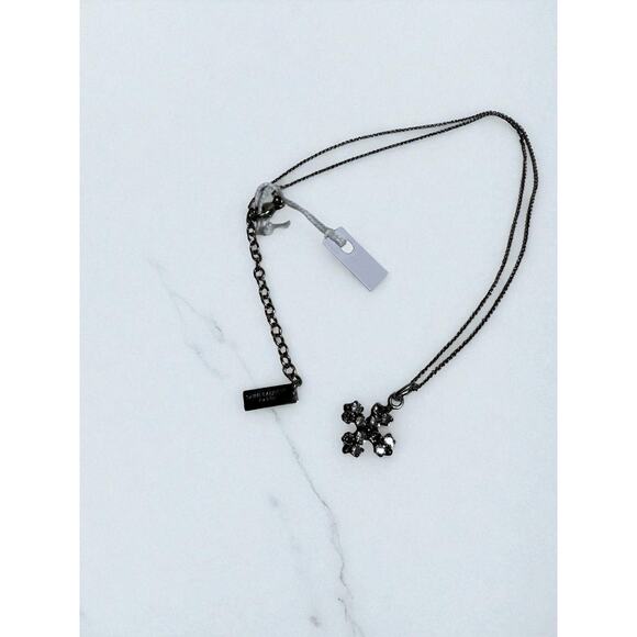 NIB Saint Laurent Cross Pendant with Crystal Necklace Silver Retail $405 - Picture 4 of 5